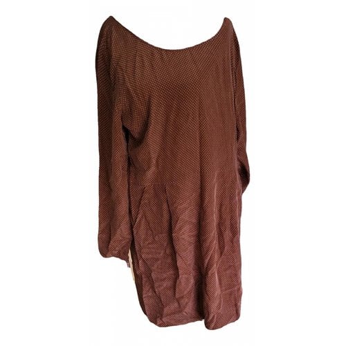 Pre-owned Des Petits Hauts Silk Dress In Brown