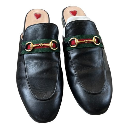 Pre-owned Gucci Princetown Leather Flats In Black