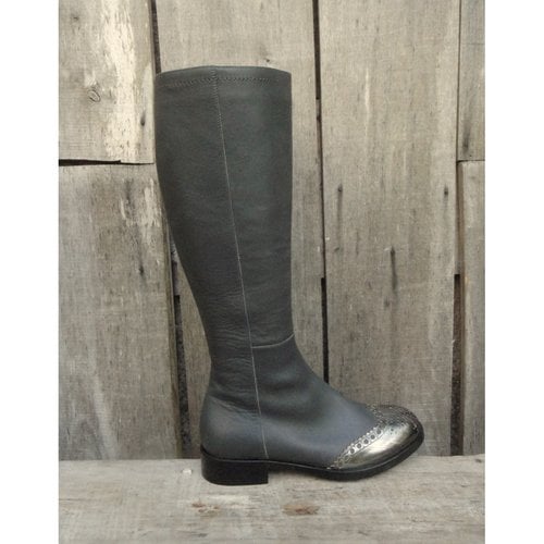 Pre-owned Pollini Leather Riding Boots In Grey