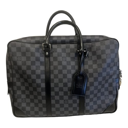 Pre-owned Louis Vuitton Porte Documents Voyage Leather Bag In Black