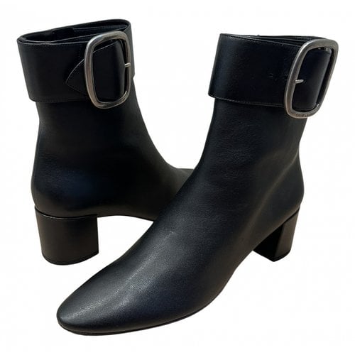 Pre-owned Saint Laurent Joplin Leather Ankle Boots In Black