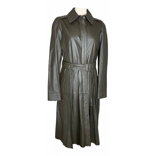Pre-owned Max Mara Leather Trench Coat In Khaki