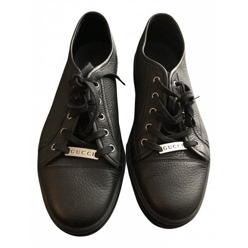 Pre-owned Gucci Leather Low Trainers In Black
