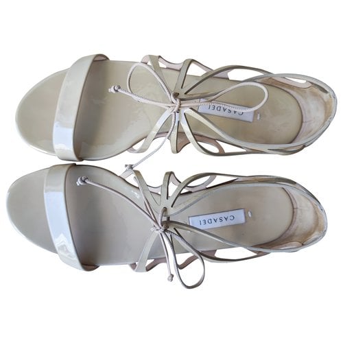 Pre-owned Casadei Patent Leather Sandal In Beige