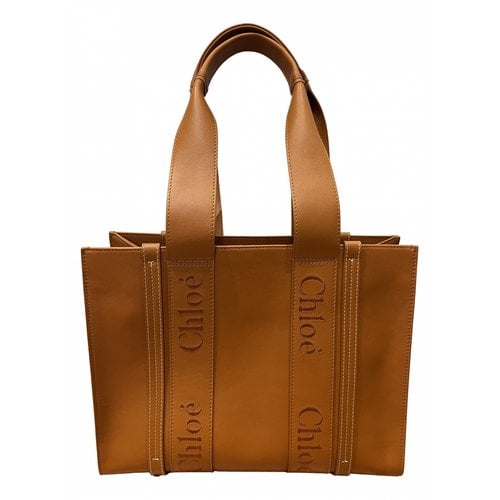 Pre-owned Chloé Woody Leather Tote In Brown