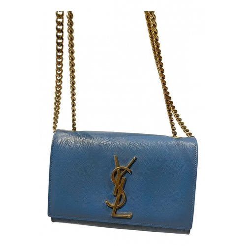 Pre-owned Saint Laurent Pompom Kate Leather Crossbody Bag In Blue