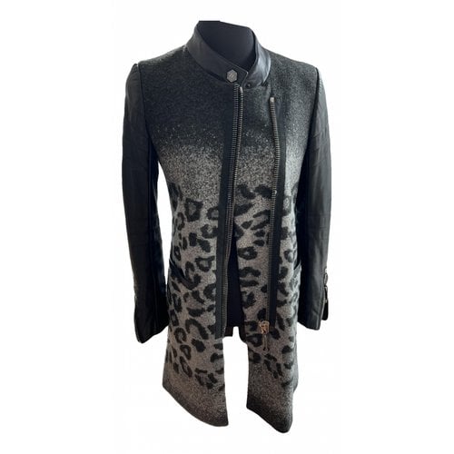Pre-owned Philipp Plein Leather Coat In Anthracite