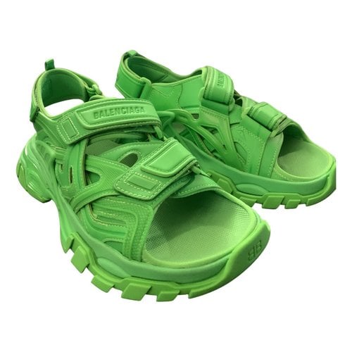 Pre-owned Balenciaga Track Leather Sandals In Green