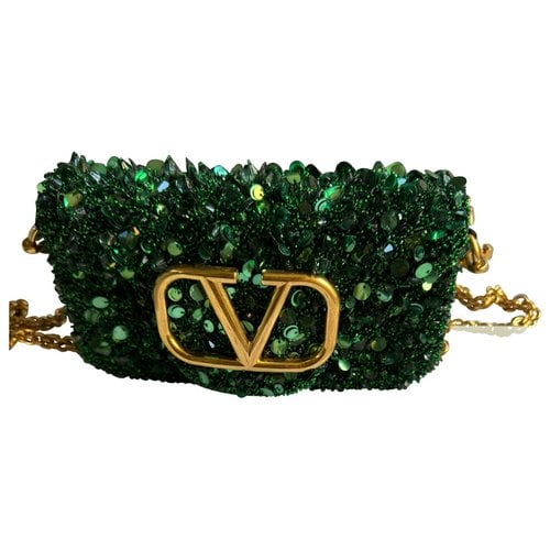 Pre-owned Valentino Garavani Vlogo Glitter Clutch Bag In Green
