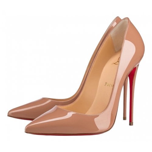 Pre-owned Christian Louboutin So Kate Patent Leather Heels In Beige