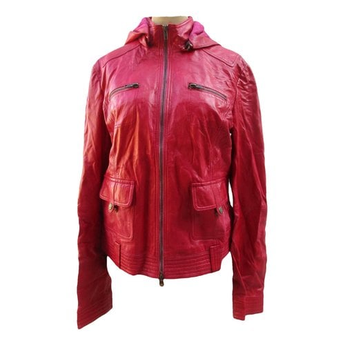 Pre-owned Simonetta Ravizza Leather Biker Jacket In Red