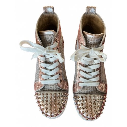 Pre-owned Christian Louboutin Lou Spikes Cloth Trainers In Pink