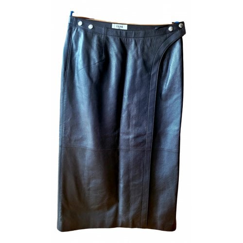 Pre-owned Celine Leather Mid-length Skirt In Black