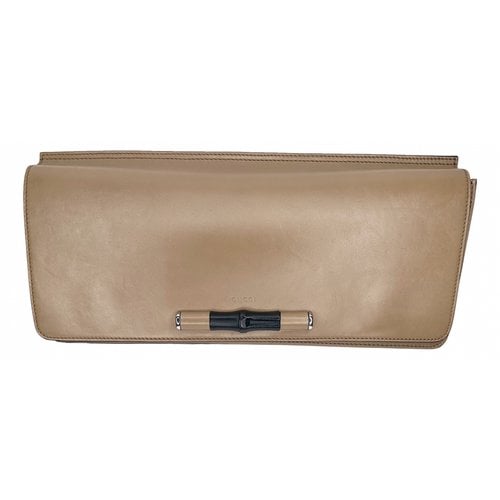 Pre-owned Gucci Bamboo Leather Clutch Bag In Beige
