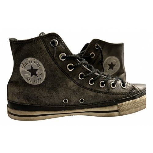 Pre-owned Converse Leather High Trainers In Grey