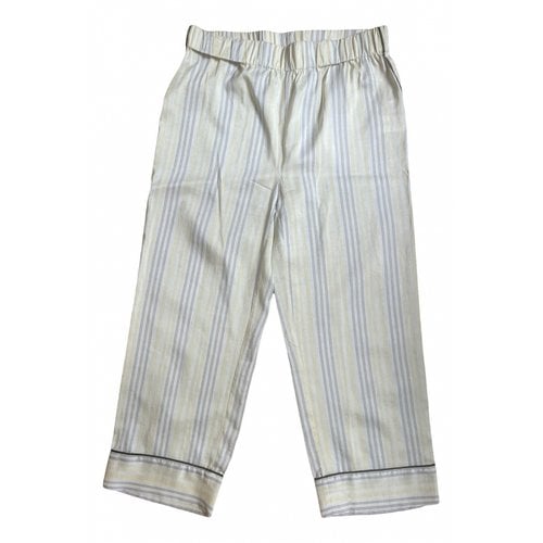 Pre-owned Ganni Silk Straight Pants In Yellow