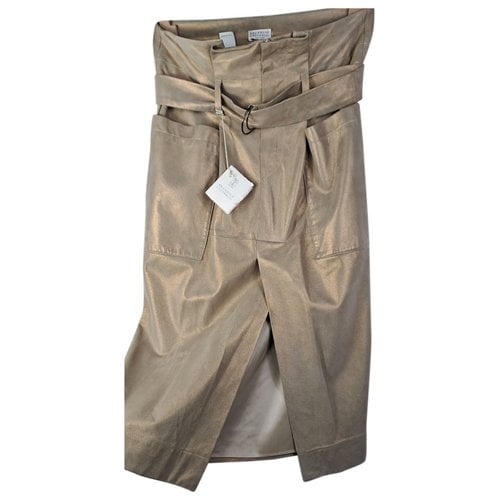Pre-owned Brunello Cucinelli Leather Mid-length Skirt In Gold