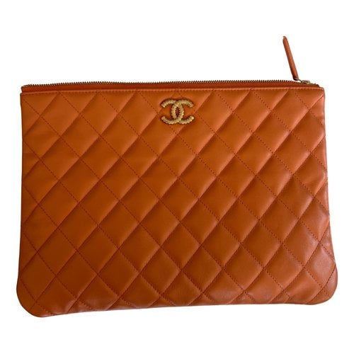Pre-owned Chanel Timeless/classique Leather Clutch Bag In Orange