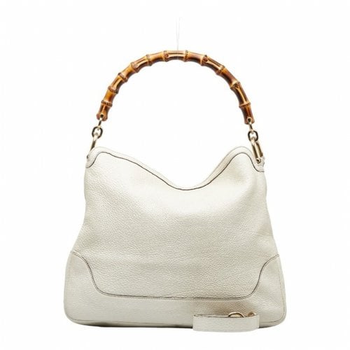 Pre-owned Gucci Bamboo Leather Handbag In White