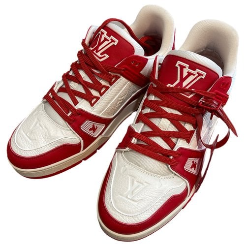Pre-owned Louis Vuitton Lv Trainer Leather Low Trainers In Red