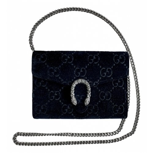 Pre-owned Gucci Dionysus Chain Wallet Velvet Crossbody Bag In Black