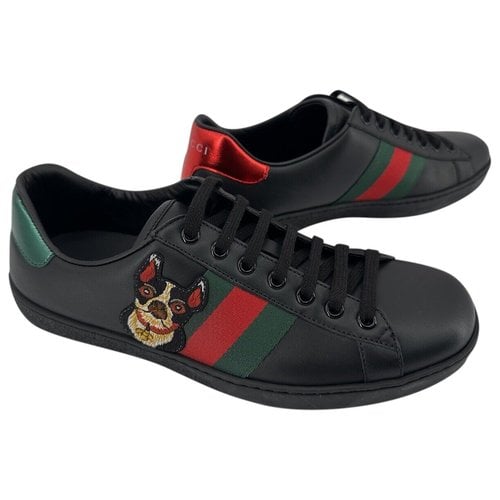 Pre-owned Gucci Ace Leather Low Trainers In Black