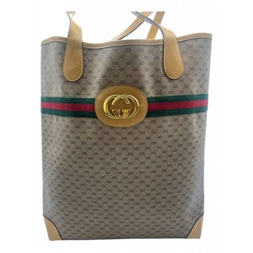 Pre-owned Gucci Ophidia Leather Tote In Brown