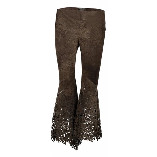 Pre-owned Roberto Cavalli Leather Trousers In Brown