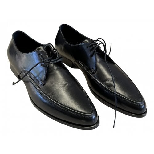 Pre-owned Saint Laurent Smocking Leather Lace Ups In Black