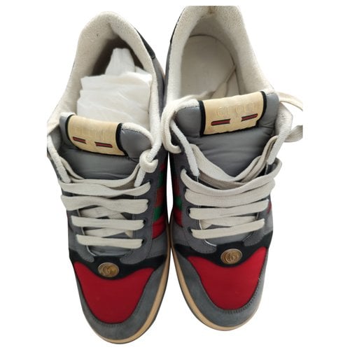 Pre-owned Gucci Screener Leather Low Trainers In Grey