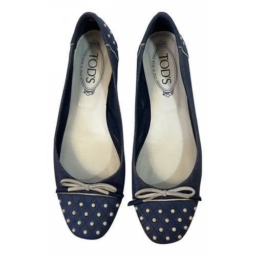 Pre-owned Tod's Cloth Ballet Flats In Blue