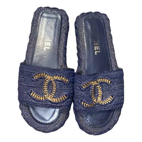 Pre-owned Chanel Leather Sandals In Blue