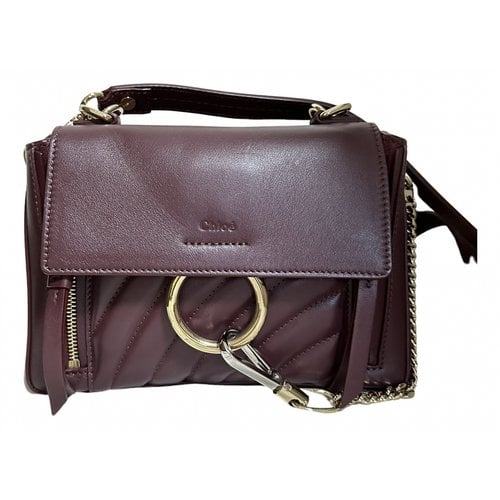 Pre-owned Chloé Faye Day Leather Handbag In Burgundy