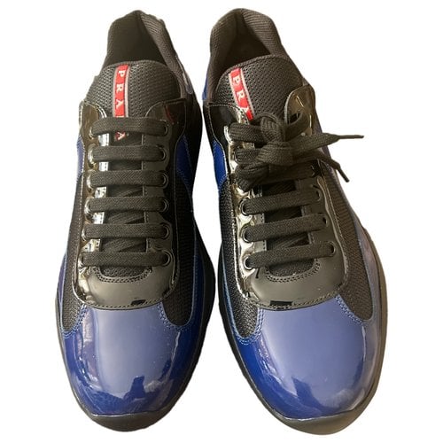 Pre-owned Prada Patent Leather Lace Ups In Blue