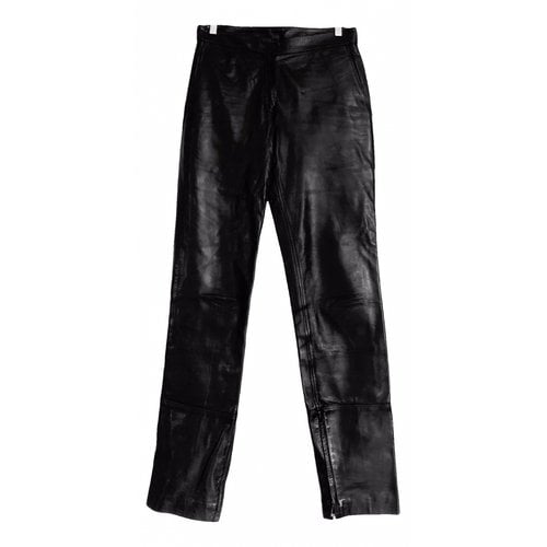 Pre-owned Saint Laurent Leather Straight Pants In Black