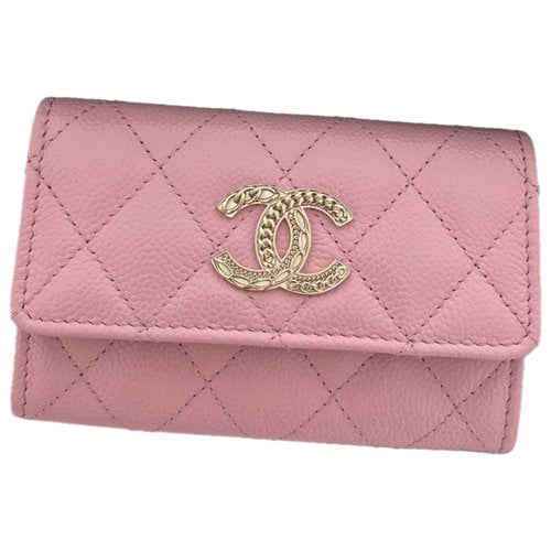 Pre-owned Chanel Leather Card Wallet In Pink
