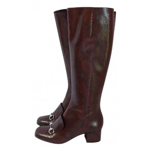 Pre-owned Gucci Python Boots In Burgundy