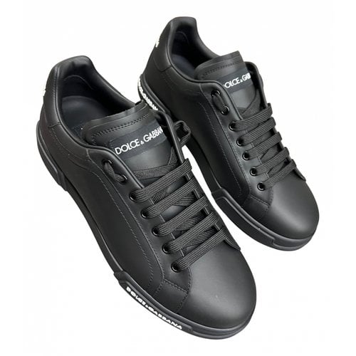 Pre-owned Dolce & Gabbana Leather Low Trainers In Black