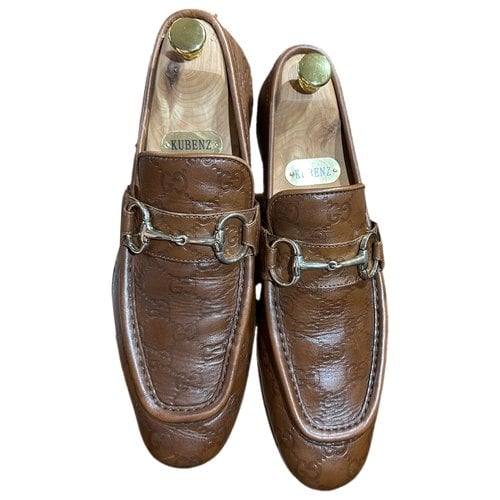 Pre-owned Gucci Brixton Leather Flats In Brown