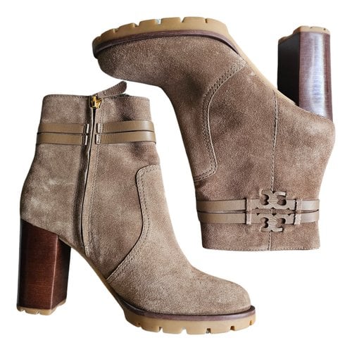 Pre-owned Tory Burch Velvet Boots In Beige