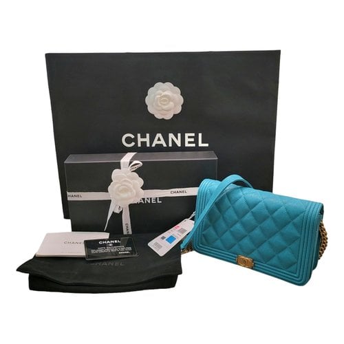 Pre-owned Chanel Wallet On Chain Boy Leather Crossbody Bag In Blue