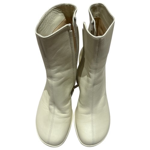 Pre-owned Manu Atelier Leather Ankle Boots In Beige