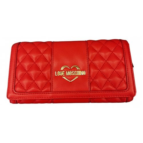 Pre-owned Moschino Love Vegan Leather Clutch Bag In Red