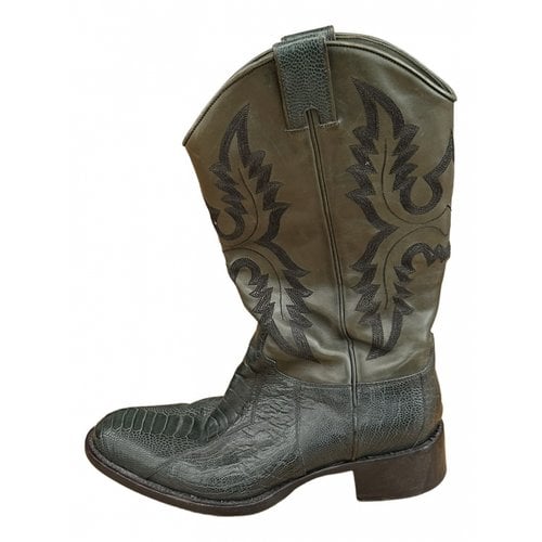 Pre-owned Sartore Leather Cowboy Boots In Green