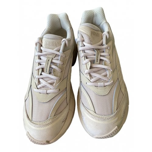 Pre-owned Puma Leather Low Trainers In Beige