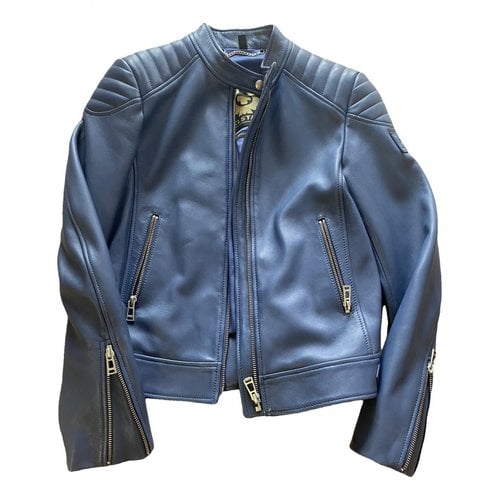Pre-owned Belstaff Leather Biker Jacket In Blue