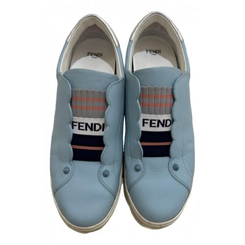 Pre-owned Fendi Leather Trainers In Blue