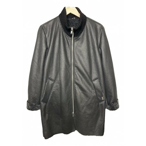Pre-owned Daniele Alessandrini Leather Coat In Black