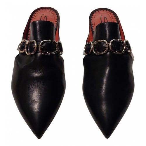 Pre-owned Santoni Leather Mules & Clogs In Black