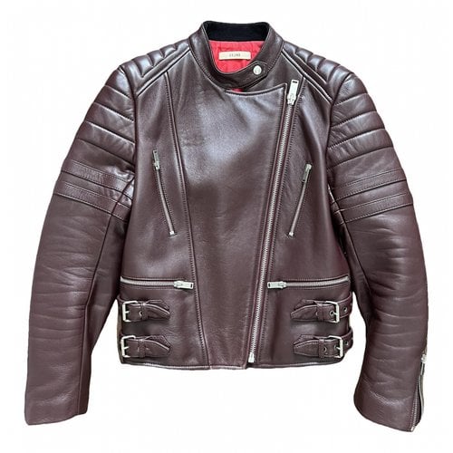 Pre-owned Celine Leather Biker Jacket In Burgundy